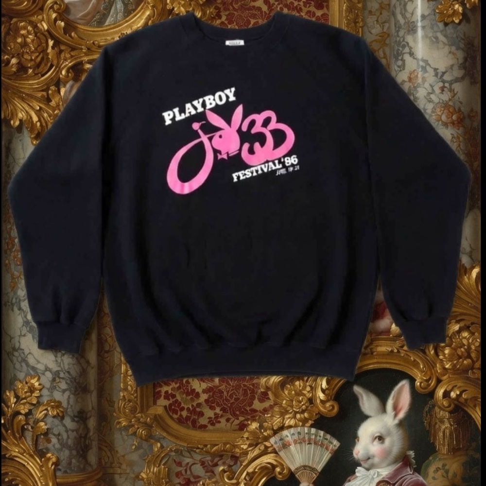Rare Vintage 86’ Playboy 🐇 🎷 Jazz Festival Sweatshirt Pink Black XL Unisex